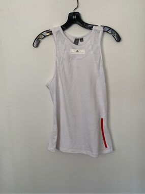 adidas White Performance Tank with Pink Accent